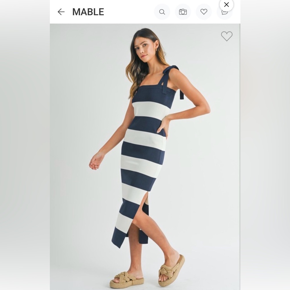 Navy Blue and Cream Midi Dress